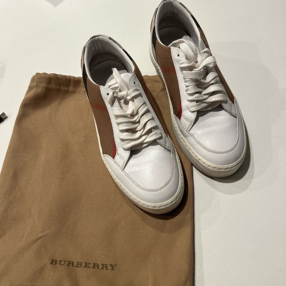 Burberry women's  White and Tan Sneakers